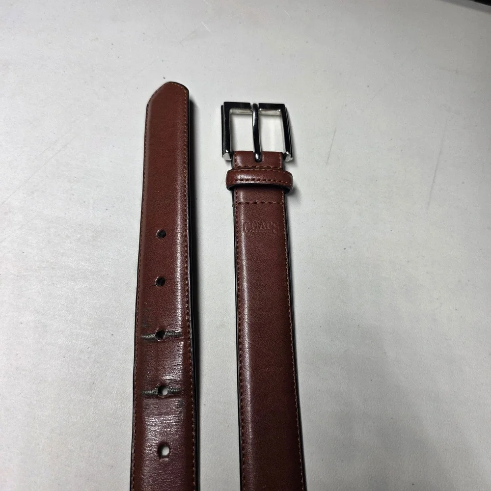 Chaps Mens Brown Leather Belt Silver Buckle Size 38 4700290971 11863